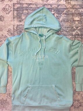 Miami Beach Florida Embroidered Hoodie - Seafoam Green